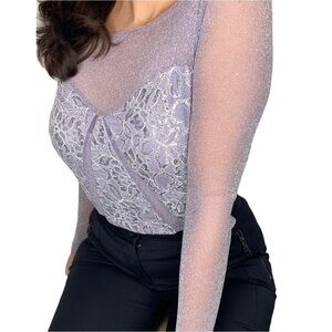 NEW Urban Outfitters Kimchi Blue Lavender Lace Blouse Longsleeve Top L